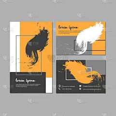 组的几何形状和手工绘制纹理 grunge 名片.  