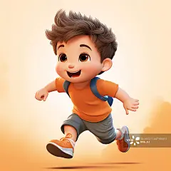 【AI数字艺术】小男孩在奔跑着去上学3D渲染插画图片素材