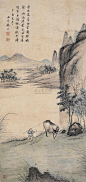杨晋——【层峦高耸白云围，野树阴阴雨过湿。最是田家无别事，夕阳低处饮牛归。辛酉夏至日】人物山水 立轴欣赏 | 
清|杨晋(1644-1728)字子和、子鹤，号西亭、谷林樵客、鹤道人，又署野鹤。宫廷画家，以界画见长。工农村景物，尤善画牛，多写意，兼及人物写真，花鸟草虫。山水为王翚入室弟子，凡有人物、舆轿、驼马牛羊等皆命补之。尝摹内府所藏名迹。