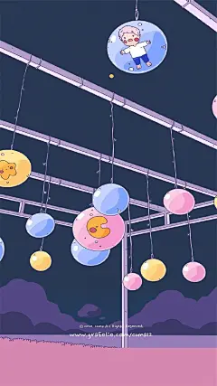 紫色二次元卡通场景高清手机壁纸