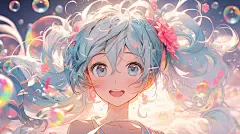 电脑高清壁纸｜初音未来·彩色泡泡