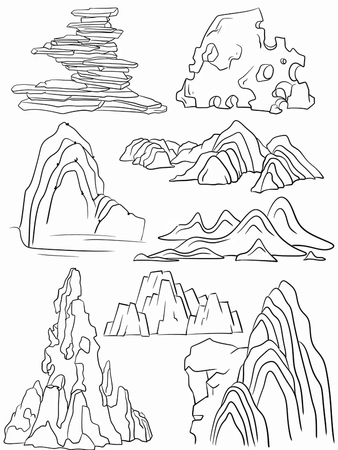 procreate控笔练习——山的不同形...