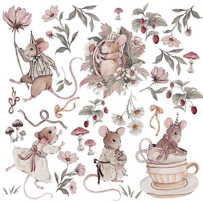 Cute Mice Wall Sticker 100 x 100cm | deugnietenco.nl图片_童装设计图片素材-花瓣网