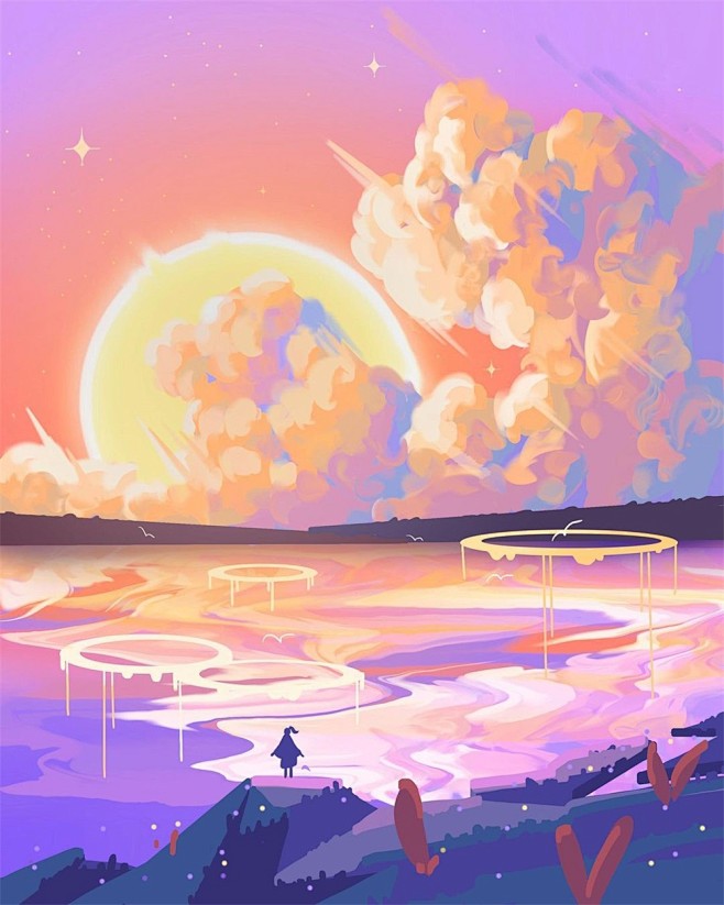 色彩干净明亮的景观速涂插画 ​