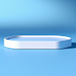 the oval blue and white tray, in the style of low poly, minimal retouching, illusionary architectural elements, lightbox, soft colors, poolcore, angled compositions