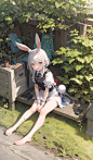 00075-389523312-((masterpiece,best quality)),1girl, solo, animal ears, rabbit, barefoot, knees up, dress, sitting, rabbit ears, short sleeves, l