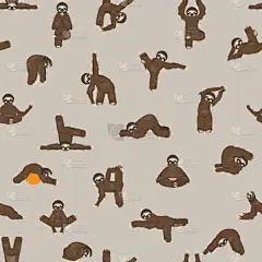 动物,瑜伽,四方连续纹样,卡通,幽默,可爱的,纺织品,野生动物,坐