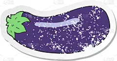 茄子,标签,漫画,仿旧磨损的效果,可爱的,蔬菜,传统,食品,图像,绘制