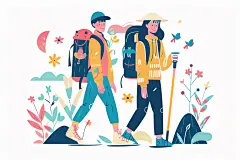 扁平风旅游踏青手绘插画