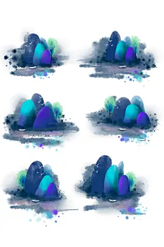 中式手绘山林山元素