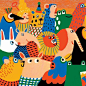 This may contain: an image of a group of animals that are in the middle of a painting or drawing