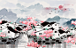 手绘江南水乡风景原创插画江南 水乡 风景 桃花 小桥流水人家 白墙 黑瓦 流水 柳树 小船 房屋 春天 手绘 古风 水彩 水墨 水墨背景 中国风插画 中国风
