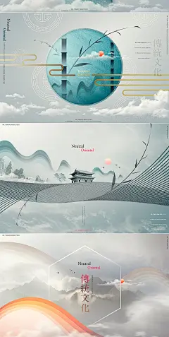 中国风传统文化建筑山水禅意高端青花瓷器房产海报ps素材模板设计-淘宝网