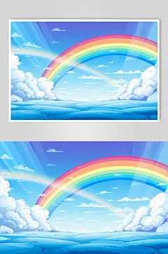 AI数字艺术卡通彩虹风景插画背景图