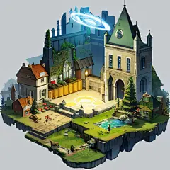 00383-129-(Masterpiece), (best quality), 8K, Isometric, miniature,  （（A dimensional portal with a dimensional vortex in the middle）），Pixel