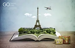创意书中建筑风景城市名山岛屿斜塔名胜地标海报PSD设计素材277-淘宝网