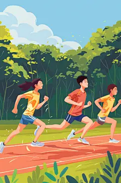 AI数字艺术扁平风校园运动会人物插画-众图网