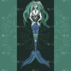插图海女孩装饰美人鱼涂鸦手绘背景矢量