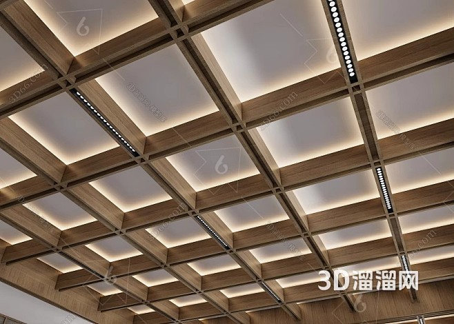 现代 吊顶 格栅吊顶 酒店大堂吊顶SU模...