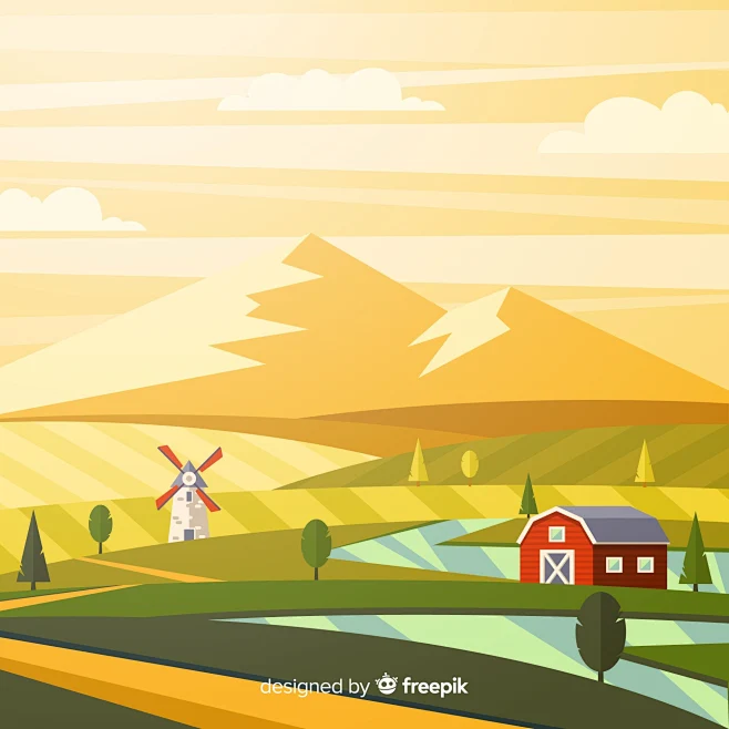 Free vector flat farm landscape图片_元素收集图片素材-花瓣网