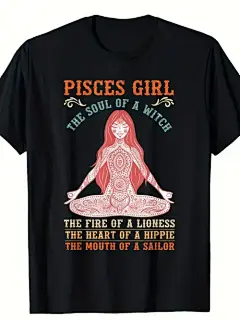 双鱼座女巫灵魂生肖瑜珈 t 恤 - 100% 棉，男女休闲圆领 t 恤，可机洗