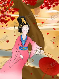 树下古风女 【酷图网】古风,美女,仙女,女性,插画