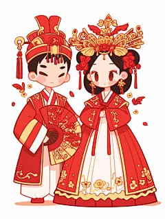 卡通可爱古风新郎新娘情侣人物AI图