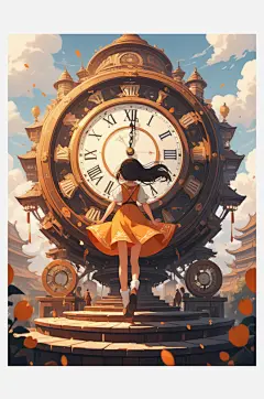 数字艺术插画版画海边女孩线条画扁平风装饰-众图网