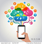 Hand holding mobile phone with icons. Concept of communication in the network. File stored in version AI10 EPS. This image contains transparency. 正版图片在线交易平台 - 海洛创意（HelloRF） - 站酷旗下品牌 - Shutterstock中国独家合作伙伴