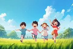 儿时春游儿童假期玩耍插画图片