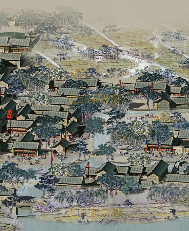 中国风古风PS建筑景观效果图PSD竞赛风...