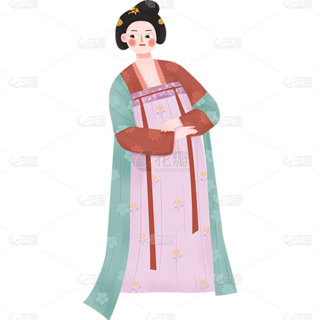 手绘古代美人服饰插画