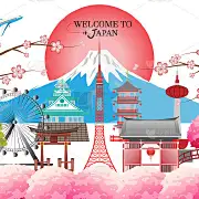 旅游明信片，旅游广告世界著名的日本地标-矢量插图。