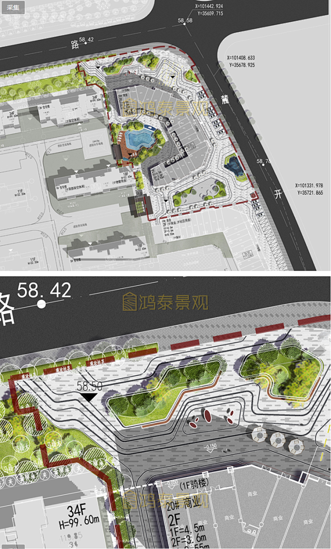 商业街广场街区景观PSD分层总平面图素材...