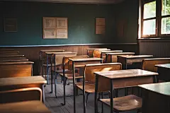 阶梯教室课桌椅场景摄影图