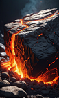 00143-1754926317-instagram photo,Hyperrealism,cinematic,realistic,4K,magma flowed from the side of the rock,bright light and shadow,Cinematic lig