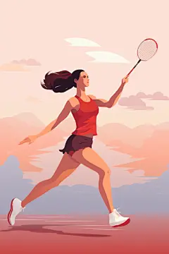 女生锻炼打羽毛球体育运动插画