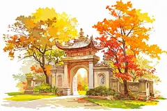 乡村建筑立秋手绘创意