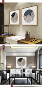 新中式装饰画圆圈画现代简约抽象山水客厅玄关餐厅双联挂画有框画