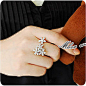 48包邮[R6001]月销百件！ 韩国饰品 镶钻五叶花朵闪亮 戒指
