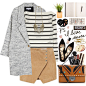 A fashion look from February 2016 featuring stripe top, grey coat and black flat shoes. Browse and shop related looks.