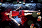 People 2000x1334 model ripples water lilies redhead water red dress