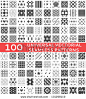 100 Universal different vector seamless patterns (tiling). Endless texture can be used for wallpaper, pattern fills, web page background,surface textures. Set of monochrome geometric ornaments. - stock vector