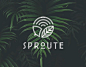 the logo for sproute is surrounded by tropical plants and leaves in white letters