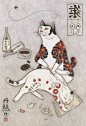 Cats Tattooing Other Cats by Kazuaki Horitomo : Kazuaki Horitomo is a California-based Japanese artist who combines two of his great passions – tattoos and cats – into one. As an illustrator and tattoo artist, Horitomo is steeped in the Japanese tradition