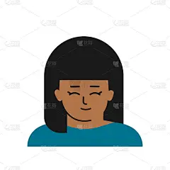 矢量平面孤立插图与卡通人物肖像。亚洲小女孩的化身。她有深色的头发和刘海，皮肤有点黑。可爱的韩国女孩在