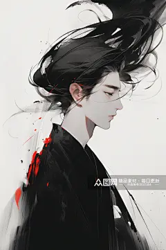 AI数字艺术水墨武侠剑客和龙插画素材