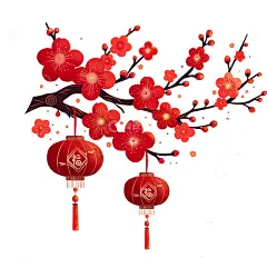 红色腊梅挂着灯笼手绘高清模板免费下载-趣麦麦图
