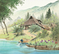 日本画家小岛光径的一组山水风景