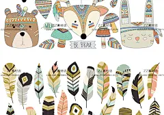 个性部落手绘插画熊狐狸兔狮松鼠动物背景装饰画矢量图片设计素材-淘宝网